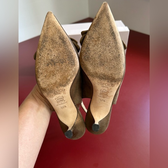 Size 37 1/2 Jimmy Choo Bronze Slingbacks with Point Toe and Bow. - Picture 9 of 10